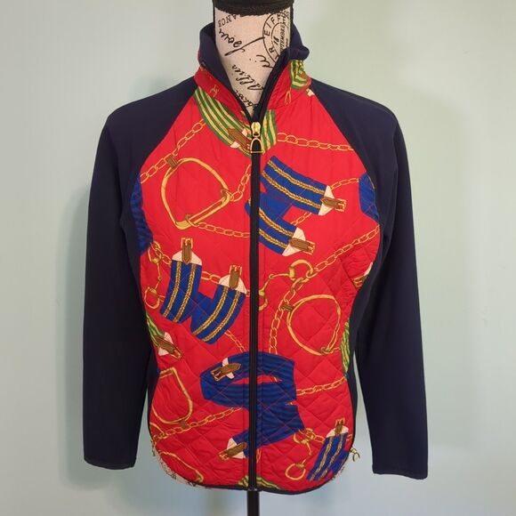 Lauren Active Ralph Lauren Coat Equestrian Red Navy Blue Jacket full zip pockets - Picture 1 of 5